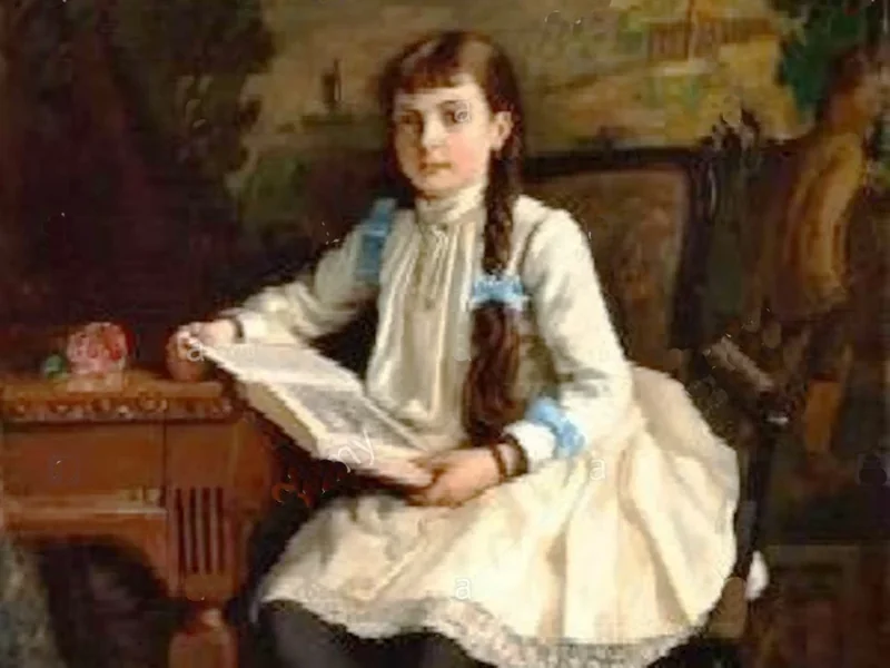 1860-Carel Eliza van der Sande Lacoste - Interno con una bambina vestita di bianco